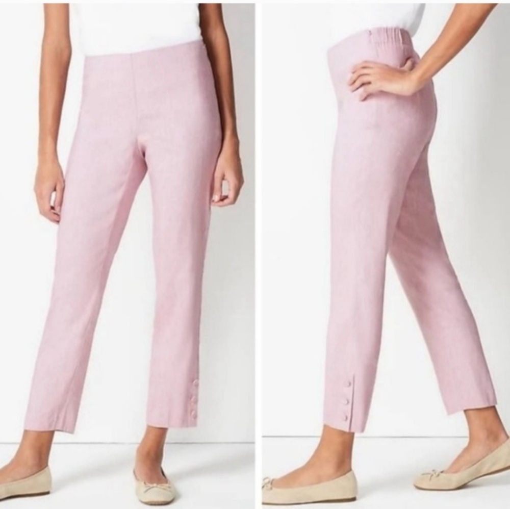 J. Jill Linen Stretch Ankle Button Hem detail Pants lagenlook size large